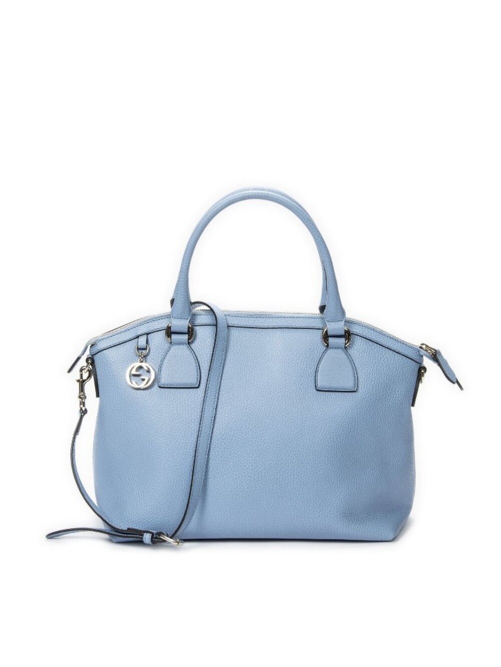 Gucci Medium Dollar GG Charm Dome Tote Bag Blue Gray Leather